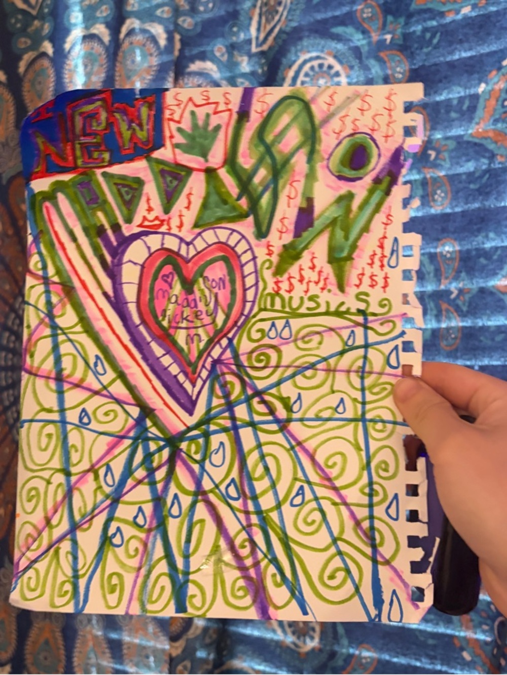Adam Moyer Band Mini Poster Handmade Abstract Heart Doodle Art - Multicolor